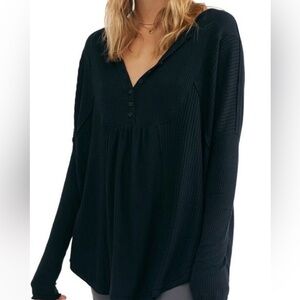 Free People Black Leo Henley Top